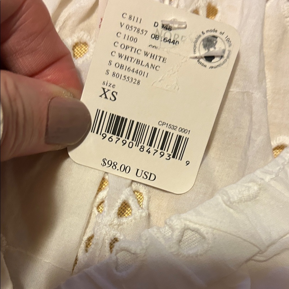 Free People Gardenia White Eyelet V-Neck Cropped Blouse Top NWT Shirt Spring - Picture 6 of 10